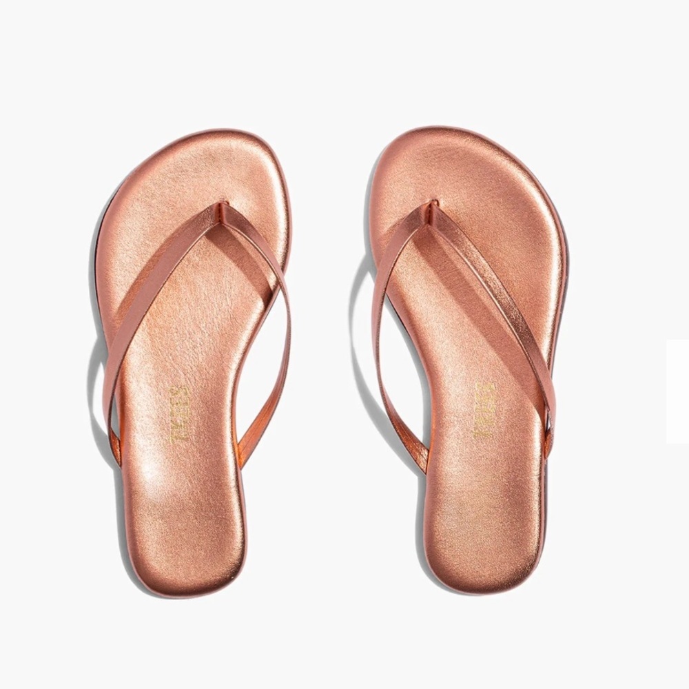 TKEES | Girls US 1 Rose Gold Leather Flip Flop Sandals